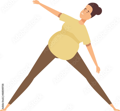 Pregnant woman is stretching her body, enjoying a prenatal yoga workout