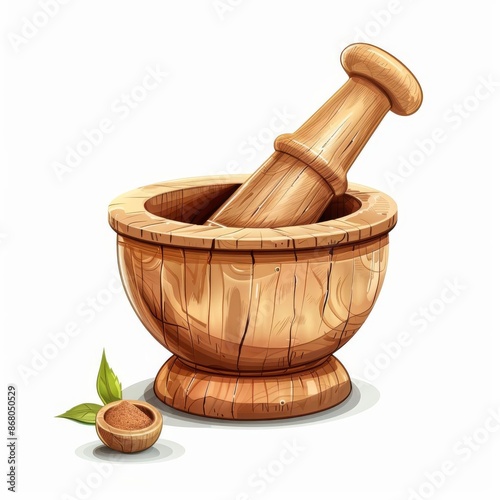 Mortar and Pestle clipart, Kitchen Tools and Equipment element, isolated on white background photo