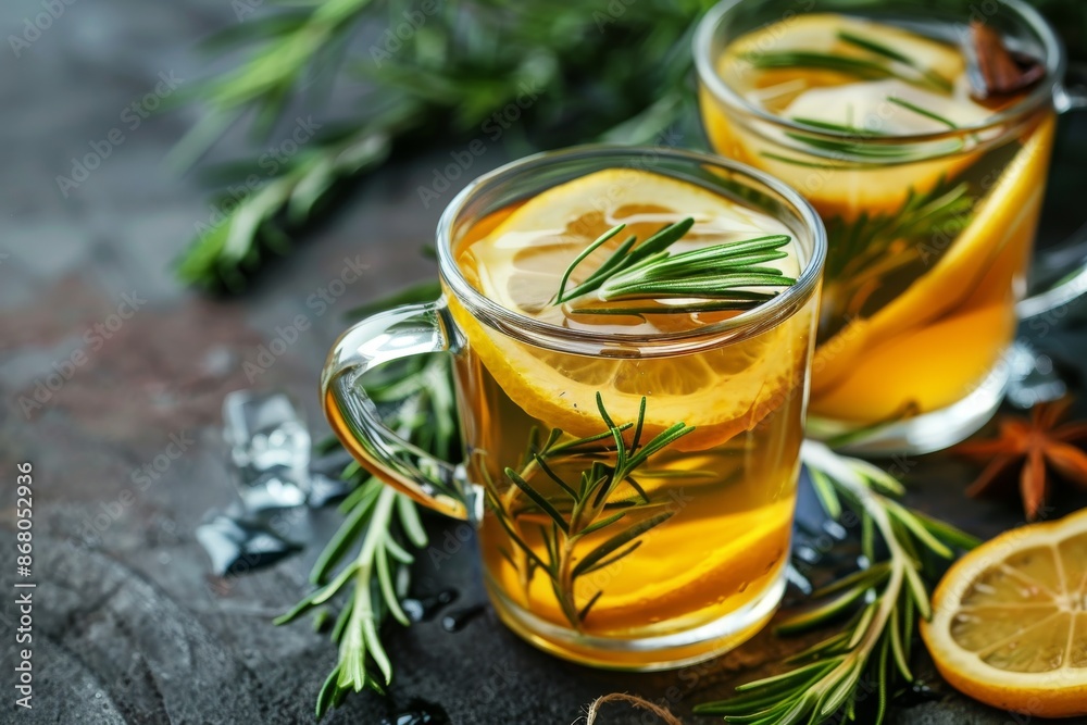 Refreshing Rosemary Lemon Tea in Glass Mugs Refreshing Rosemary Lemon Tea in Glass Mugs