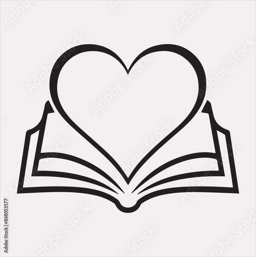 book And Love shape education logo vector Silhouette on White Background