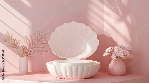 podium for product presentation in the style of an open shell medium