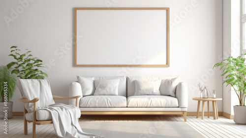 Living room blank framed canvas mockup
