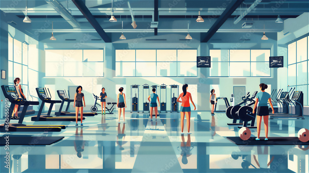Obraz premium スポーツジムでトレーニングする風景