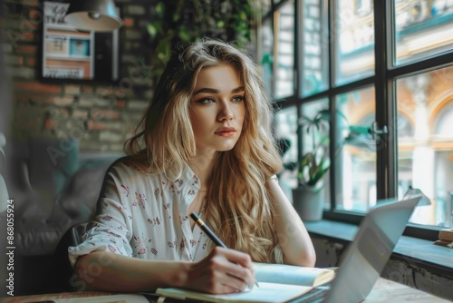 Young Woman Writing in a Cafe with a Laptop Free Download Young Woman Writing in a Cafe with a Laptop - GFXLoad