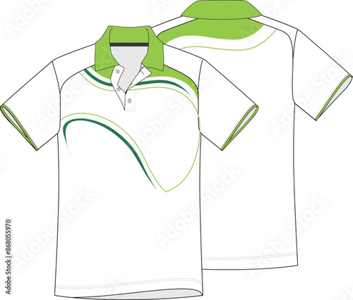 Polo Shirt Soccer Jersey Technical Fashion Illustration CAD Mock-up Template for Design and Tech Packs	 photo