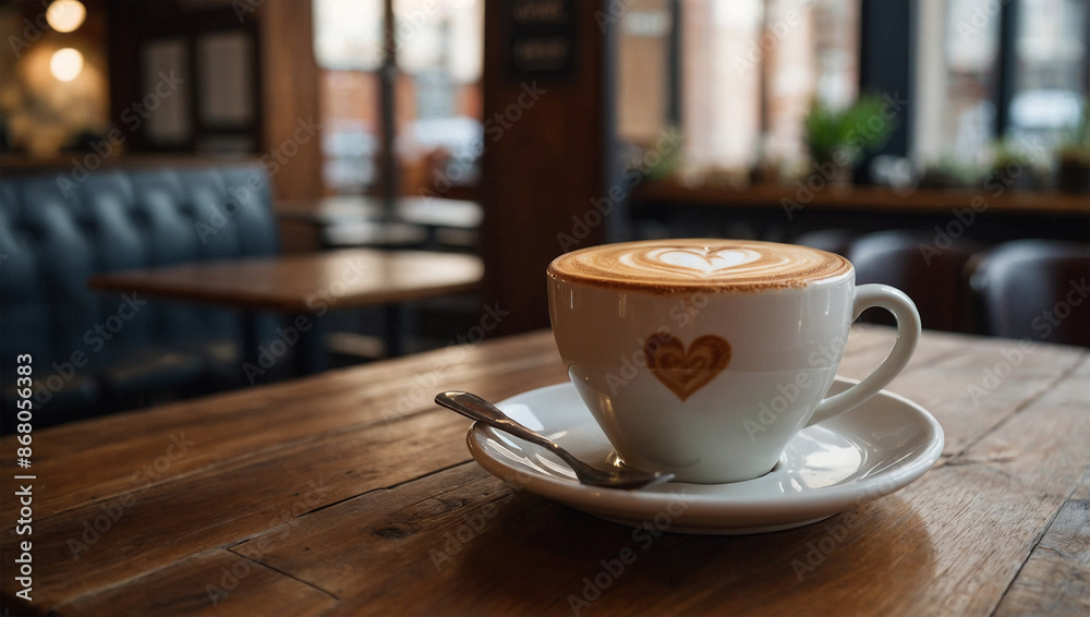 A cup of cappuccino with heart-shaped latte art on top A cup of cappuccino with heart-shaped latte art on top
