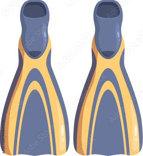 Two yellow and blue diving flippers for exploring underwater world