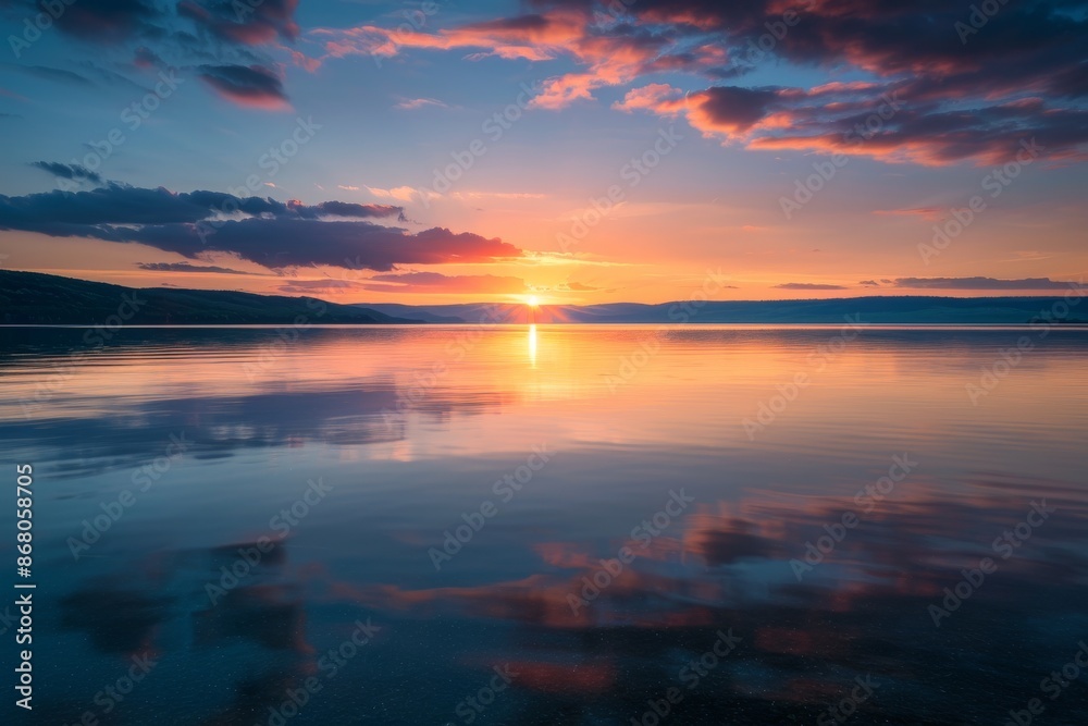 Naklejka premium Peaceful Sunset Over a Still Lake
