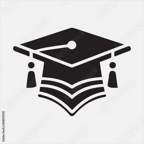 minimalist degree logo with convocation cap in black.Silhouette vector