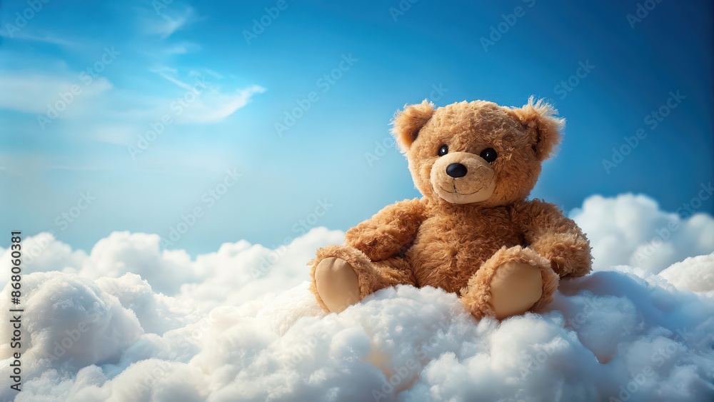 Teddy bear resting peacefully on a fluffy cloud , teddy bear, cloud, sky, dreamy, whimsical, peaceful, serene, soft, fluffy Teddy bear resting peacefully on a fluffy cloud , teddy bear, cloud, sky, dreamy, whimsical, peaceful, serene, soft, fluffy