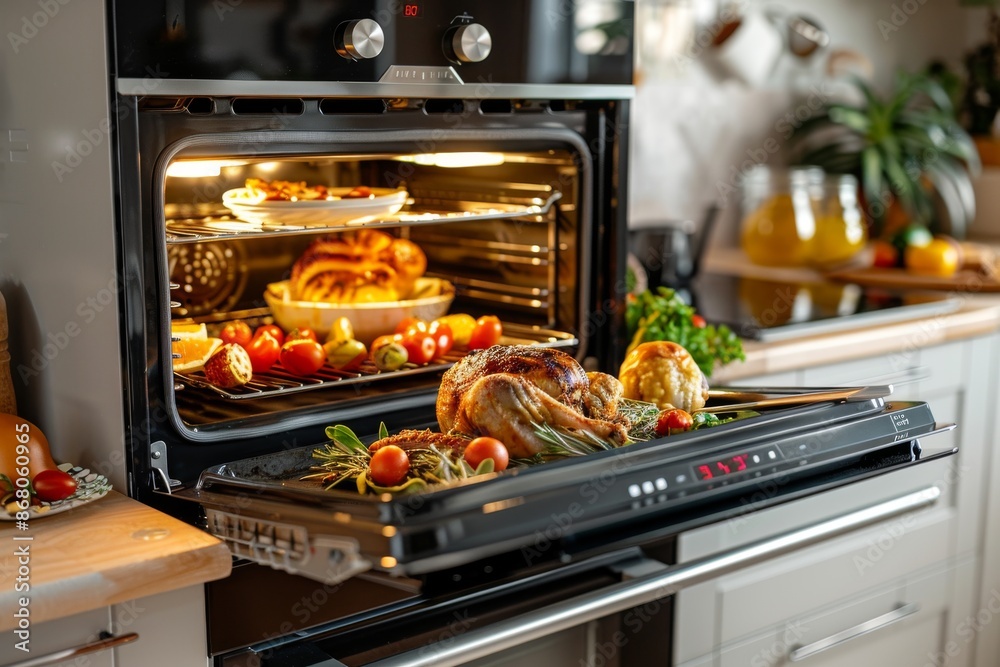 Roasted Chicken and Other Delicacies in a Modern Oven Roasted Chicken and Other Delicacies in a Modern Oven