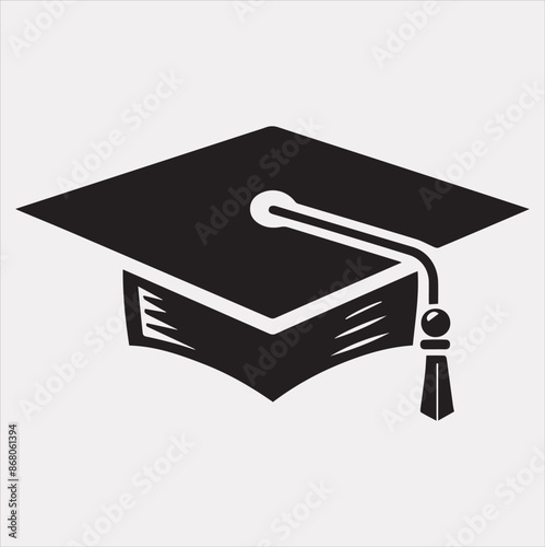 minimalist degree logo with convocation cap in black.Silhouette vector
