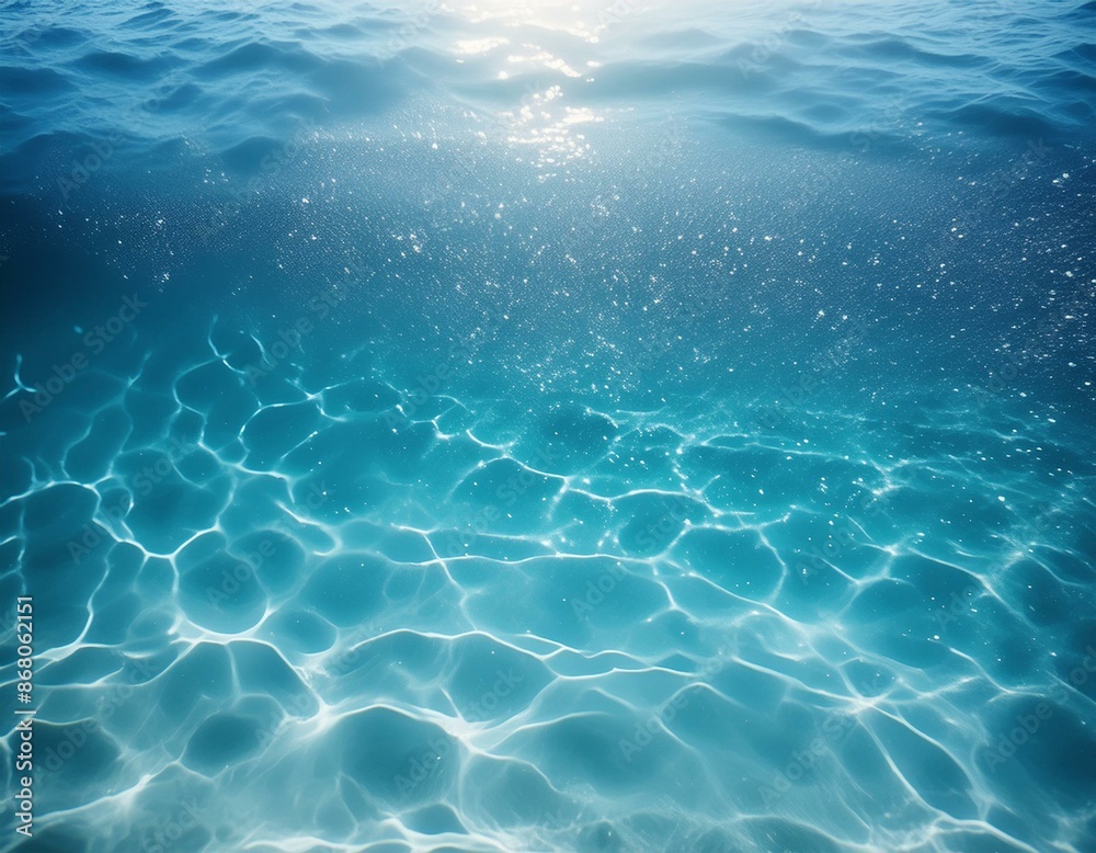Obraz premium 透明な海の水中と水面の波紋テクスチャ写真 