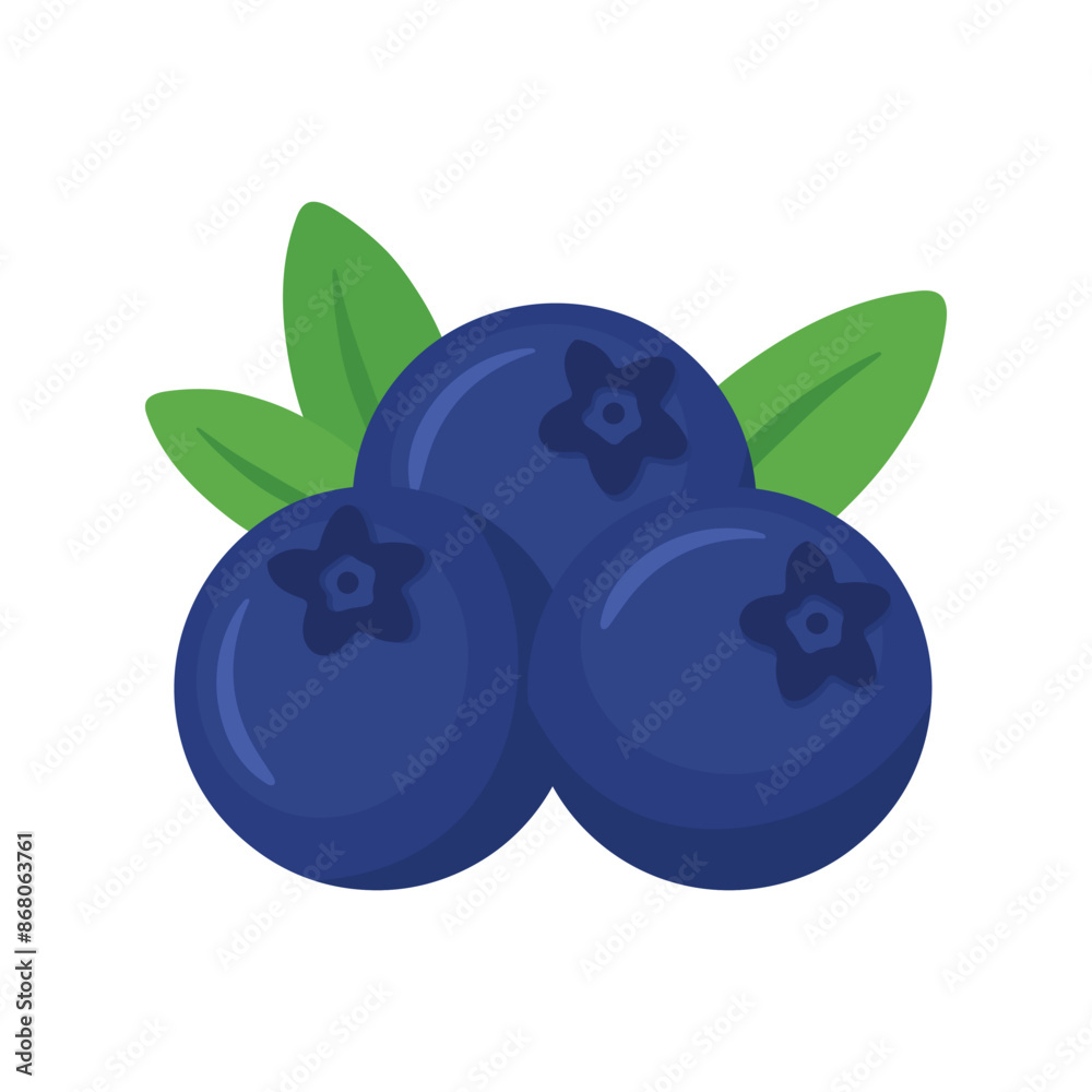 Blueberry Fruit with Leaves Icon in Flat Vector Illustration Blueberry Fruit with Leaves Icon in Flat Vector Illustration