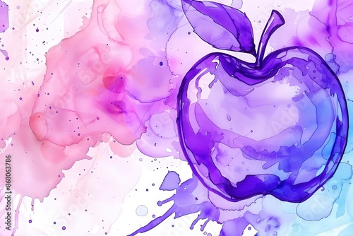 Abstract Acrylic Ink Apple Painting with Purple and Pink Tones