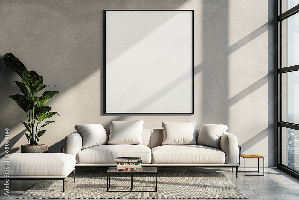 Fototapeta premium Frame mockup, ISO A paper size. Home Office wall poster mockup. Interior mockup with office background. Modern interior design.