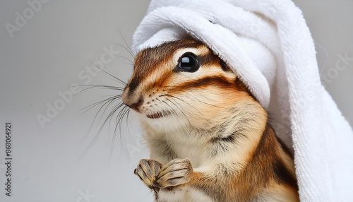 Squirrel Wearing a Towel on Its Head photo