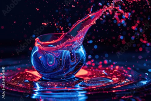 Abstract Acrylic Ink Splash Painting with Neon Light Effects