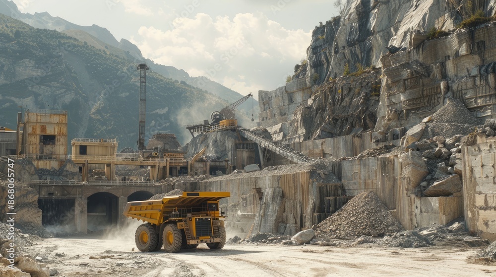 Heavy equipment in a quarry or stone pit Heavy equipment in a quarry or stone pit