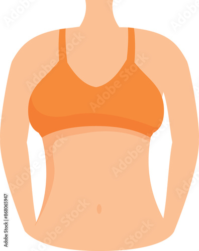 Woman body wearing orange underwear top standing in front of white background