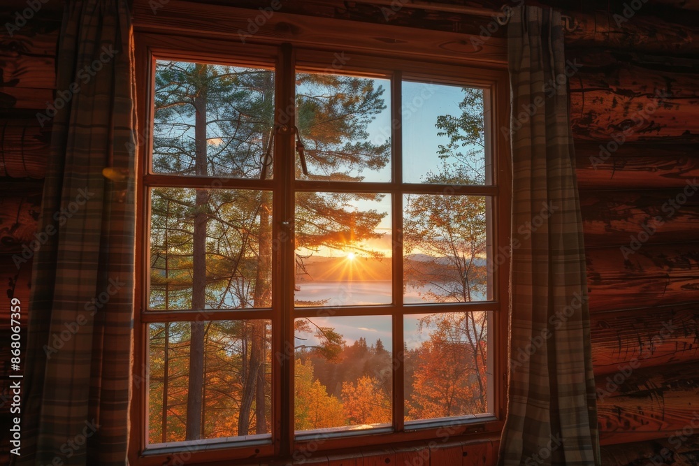 Sunrise View Through a Cabin Window Sunrise View Through a Cabin Window