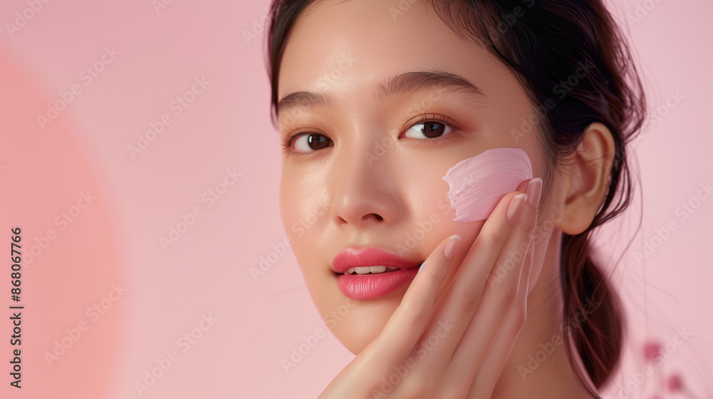Radiant Korean Skincare Beauty: Woman Glows with Licorice Root Extract Brightening Treatment Radiant Korean Skincare Beauty: Woman Glows with Licorice Root Extract Brightening Treatment