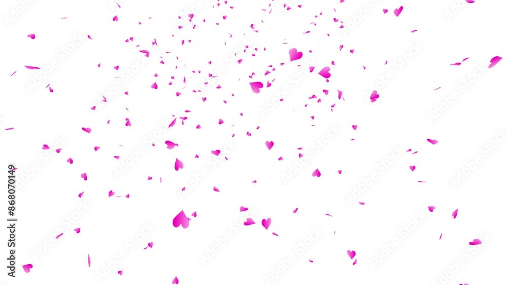 Pink gradient heart shapes falling on white background. For Happy Valentine's day and wedding ceremony. Pink gradient heart shapes falling on white background. For Happy Valentine's day and wedding ceremony.