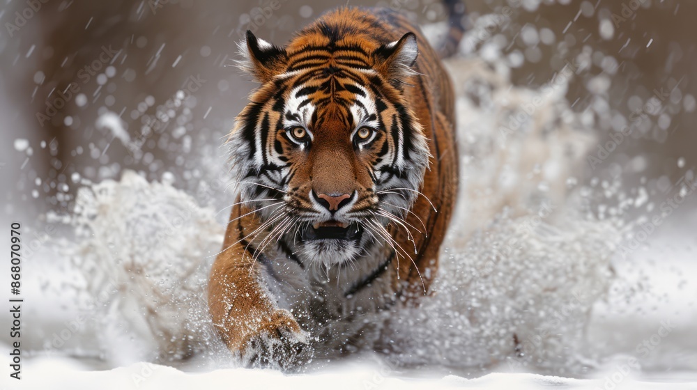 Obraz premium Bengal Tiger Running Through Snow
