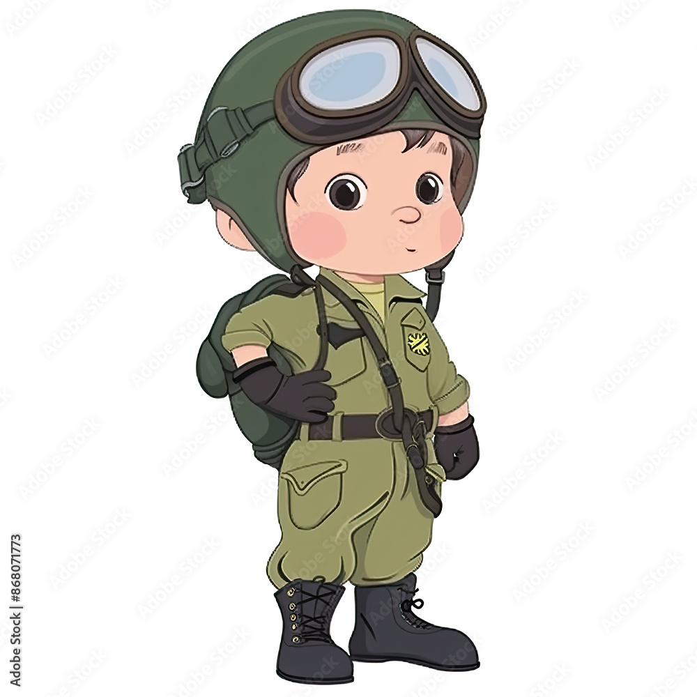 An illustration of a baby dressed as a military pilot An illustration of a baby dressed as a military pilot