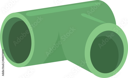 Green pvc plastic pipe fitting is connecting two pipes, plumbing part for water supply system