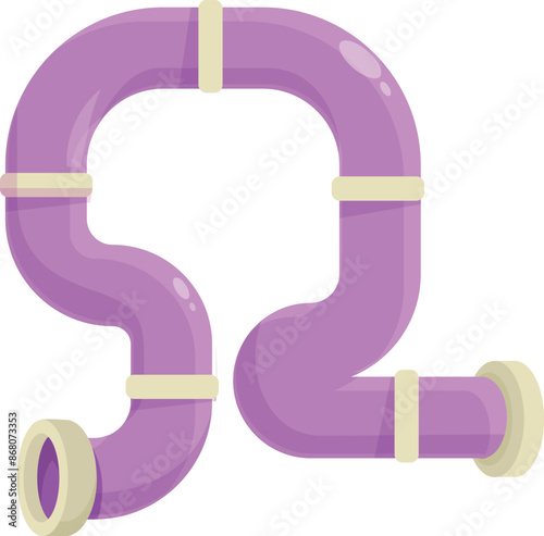 Purple pipeline system connecting pipes for plumbing project with flanges