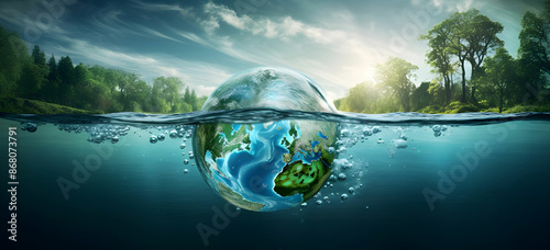 Fototapeta Naklejka Na Ścianę i Meble -  planet earth in the form of a globe in transparent water