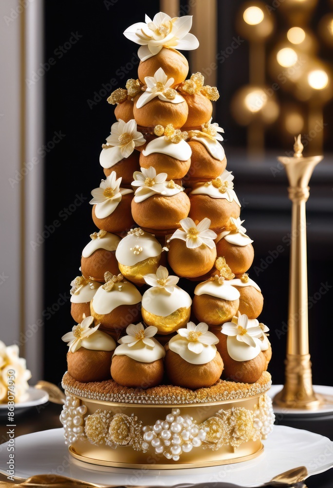 extravagant tower decadent profiteroles luxurious events celebrations, dessert, elegant, delicious, gourmet, fancy, sweet, tasty, pastry, cream, choux extravagant tower decadent profiteroles luxurious events celebrations, dessert, elegant, delicious, gourmet, fancy, sweet, tasty, pastry, cream, choux