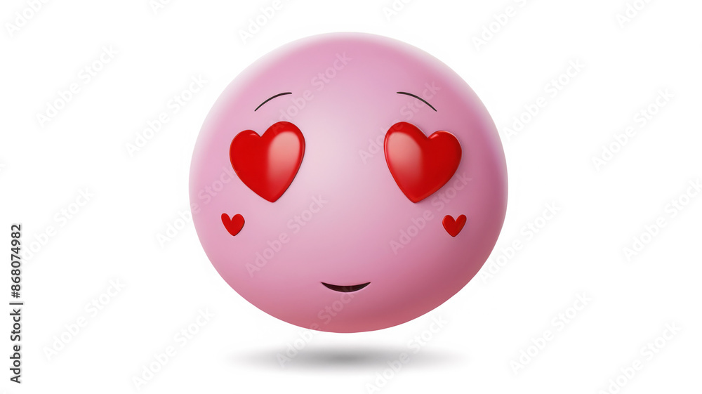 Fototapeta premium Cute smiley face with heart eyes 3D emoji. Emoticon in love isolated on transparent background. 3D Rendering