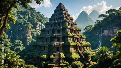 Ancient Ruins in a Lush Jungle Setting. photo