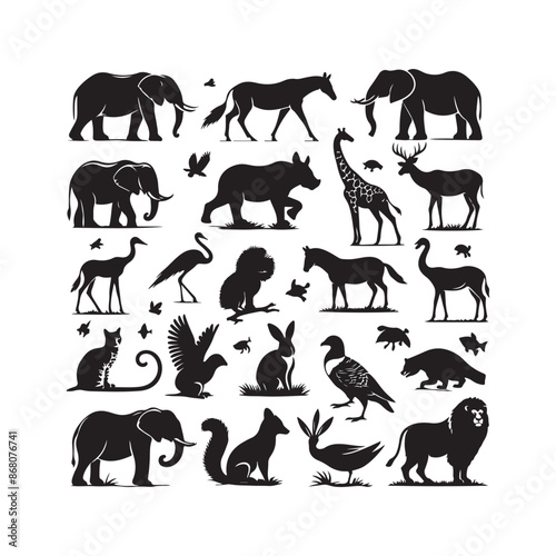 Photography Set of animals silhouette vector illustration
