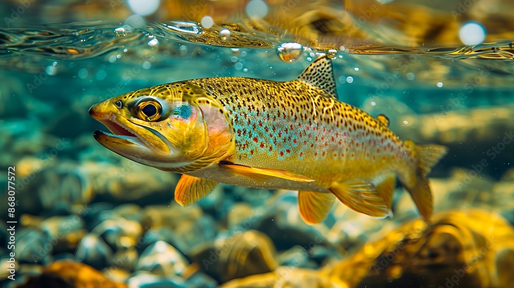 A brown trout swimming in the water. A brown trout swimming in the water.