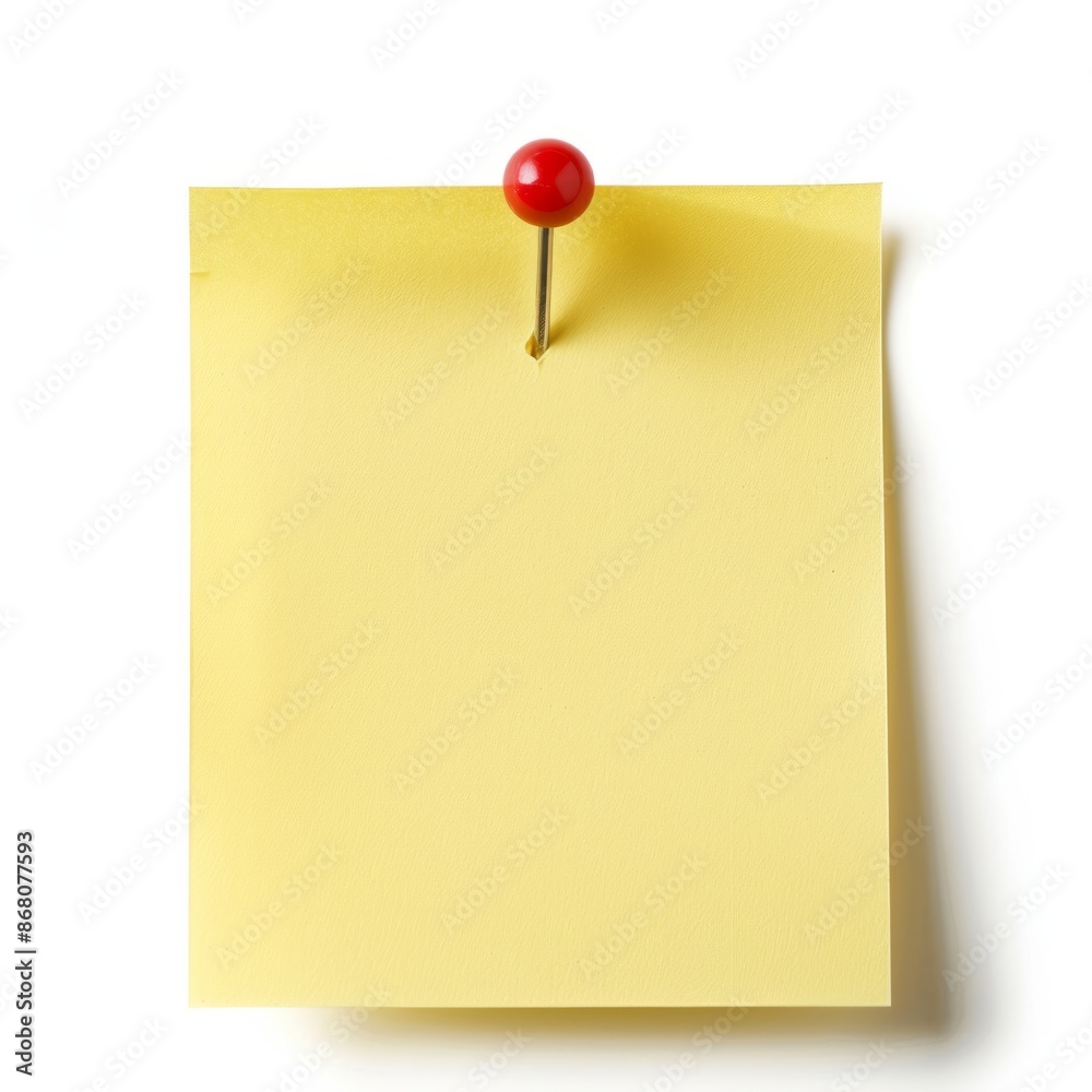 Yellow sticker note with red pin isolated on white background Yellow sticker note with red pin isolated on white background