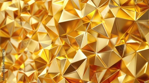 Abstract geometric pattern featuring gold triangles and textured metallic surfaces with a luxurious design.