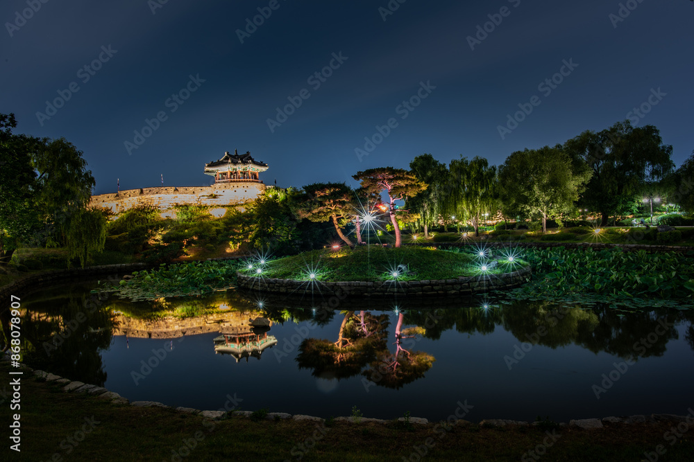 Night view of Hwaseong Fortress, Traditional Architecture of Korea in Suwon, South Korea
Night view of Hwaseong Fortress, Traditional Architecture of Korea in Suwon, South Korea