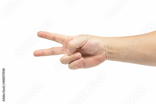 A male 2 finger number showing isolated on white background