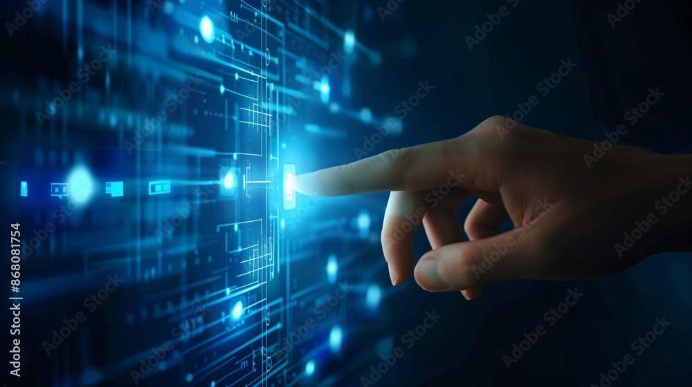 Touching futuristic technology Touching futuristic technology