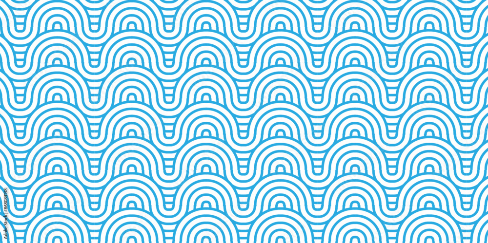 Overlapping Pattern Minimal diamond geometric waves spiral and abstract circle wave line. blue color seamless tile stripe geometric create retro square line backdrop white pattern background.
