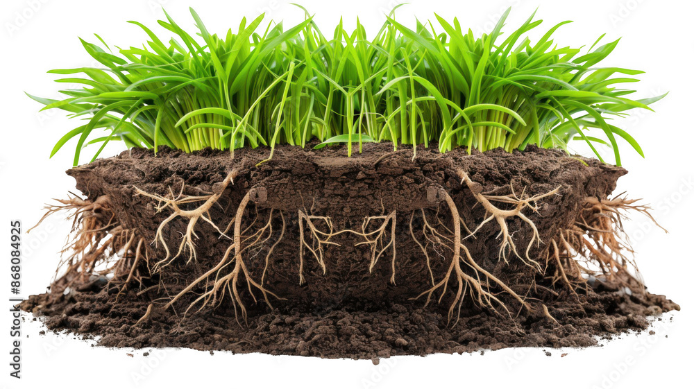 Grass Roots Close-up, Dense grass with intricate root structure, Ground Ecology on a transparent background. Grass Roots Close-up, Dense grass with intricate root structure, Ground Ecology on a transparent background.