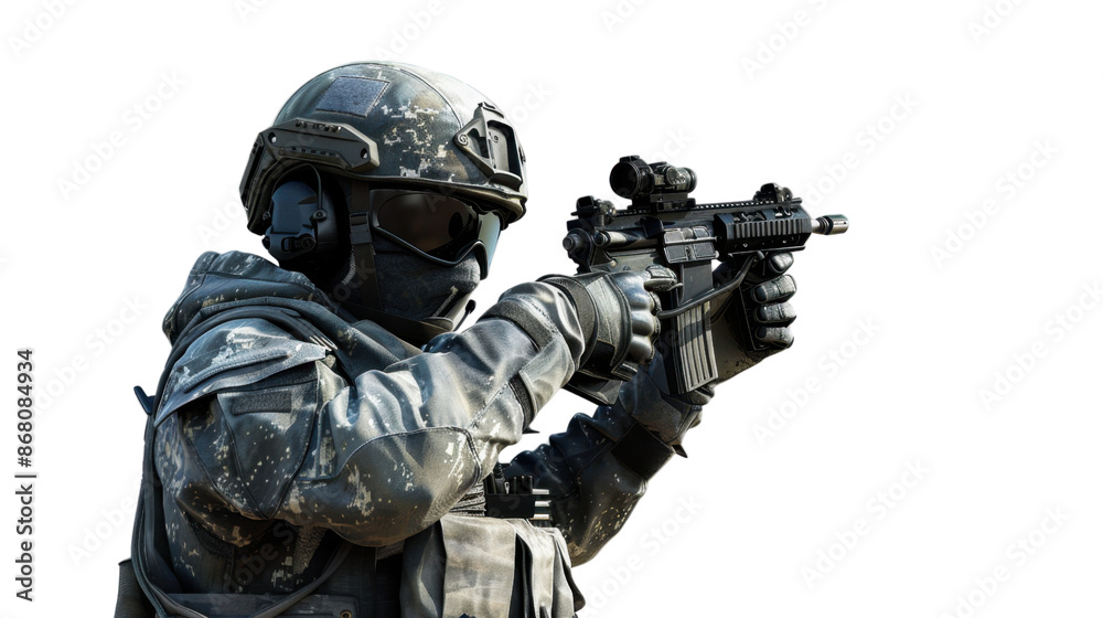 Military soldier holding weapon on transparent background Military soldier holding weapon on transparent background