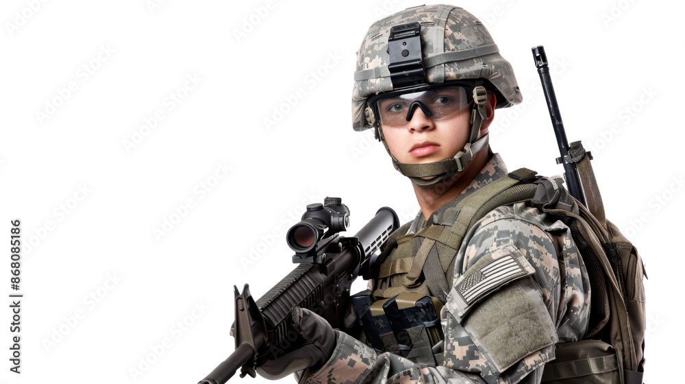 Military soldier holding weapon on transparent background Military soldier holding weapon on transparent background