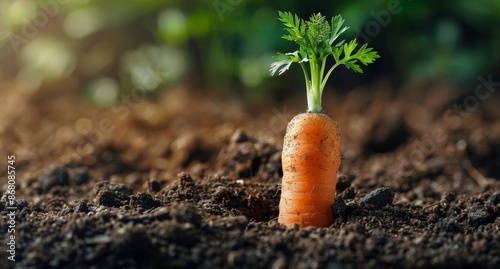 Young Carrot Plant Emerging From Soil in a Garden