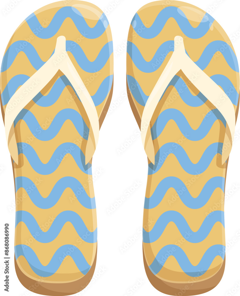 Pair of blue and yellow striped flip flops for summer holidays Pair of blue and yellow striped flip flops for summer holidays