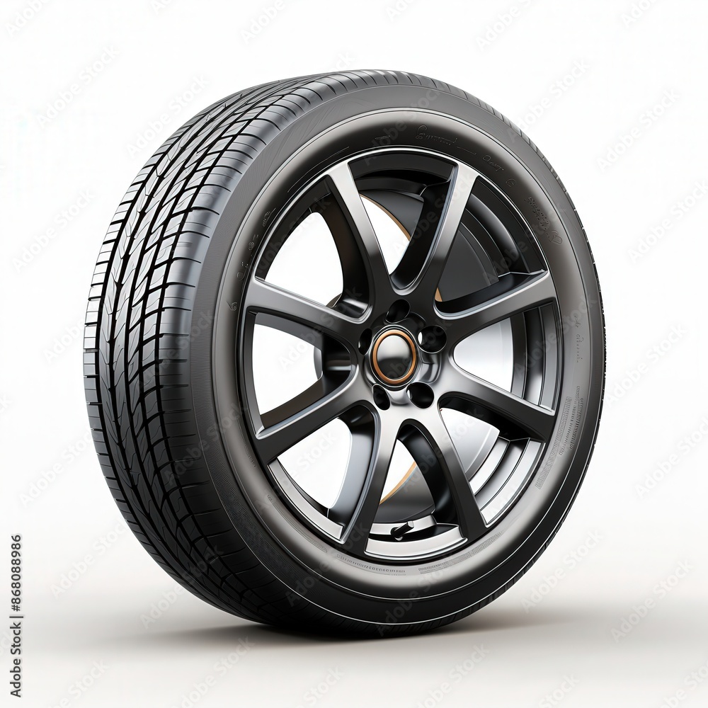 Obraz premium Black Car Wheel with Alloy Rim