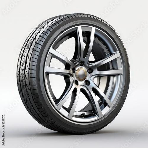 Car Wheel with a Silver Alloy Rim